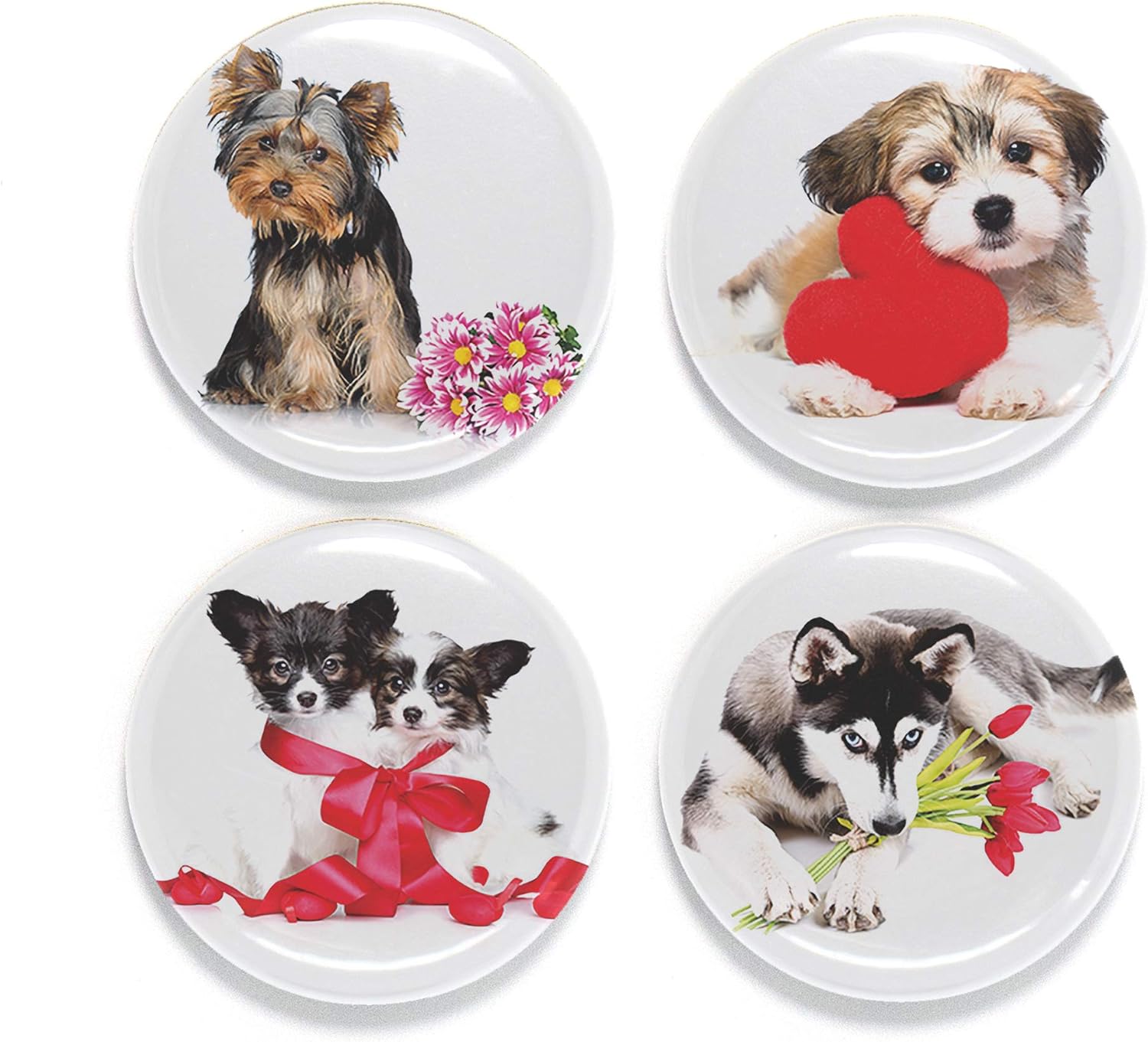 Buttonsmith Puppy Love Magnet Set - Set of 4 1.25 Magnets - Made in The USA