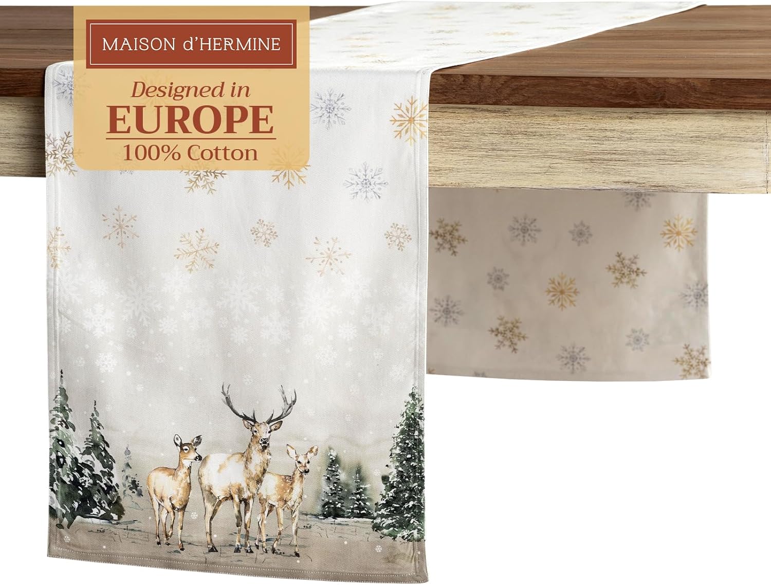 Maison d' Hermine Table Runner 100% Cotton Double Layer Table Runners 72 inches Long Decorative for Home Kitchen Dining Party Baby Shower Wedding Bridal Shower (Deer in The Woods, 14.50" x 72")