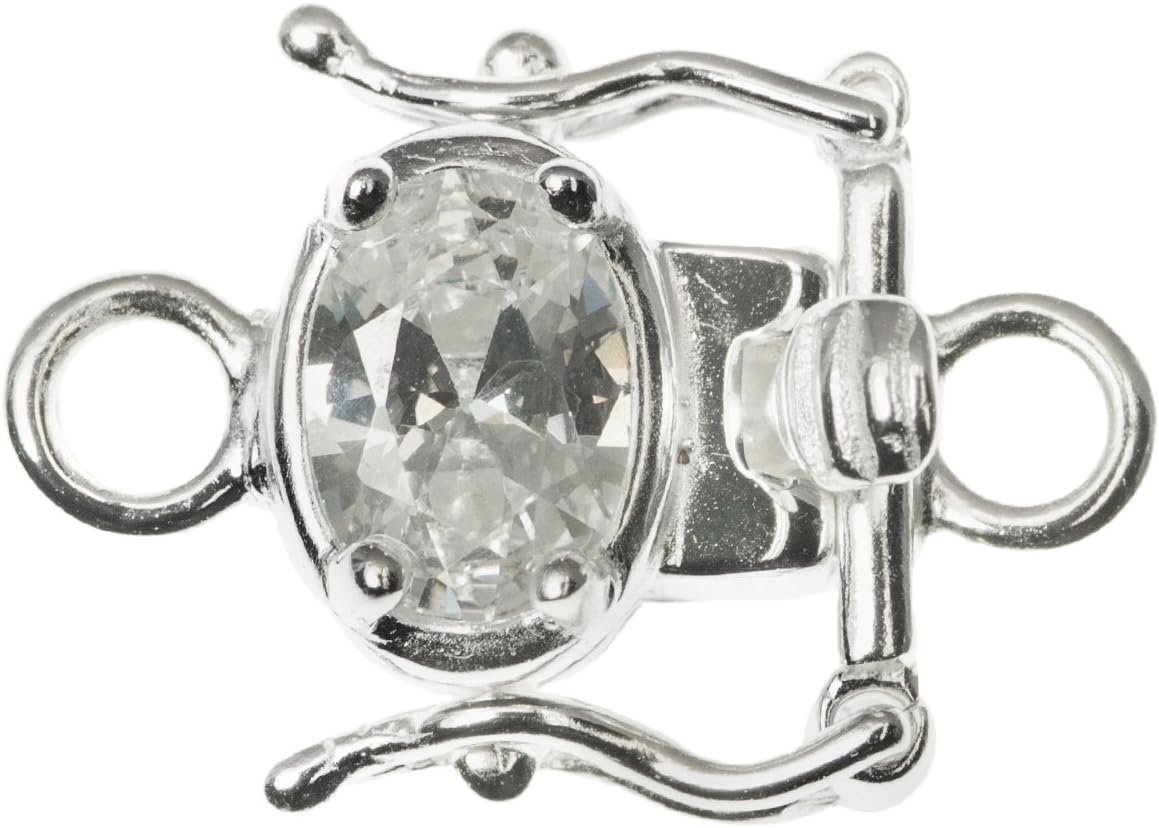 Dreambell 925 Sterling Silver Clear Cz Crystal 1-Strand Pearl Box Clasp 20mm Connector Switch Bead with Double Safety Lock