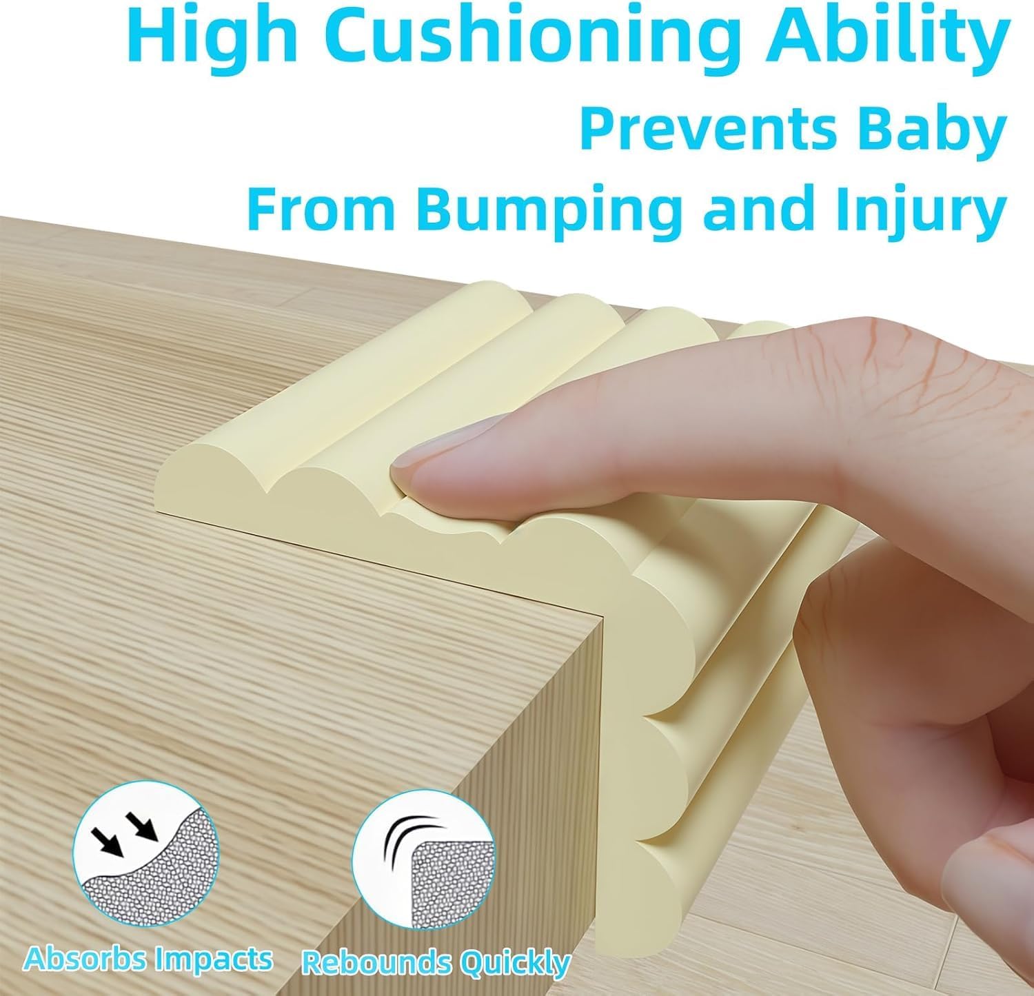 ZOMPAGO Beige Foam Edge & Corner Protector Tape, 3 Rolls,0.35" Thick x 3.15" Wide x 6.56 FT, Strong Adhesive, Baby Proofing for Table Edge, Crib Edge, Sharp Furniture Edge Protection