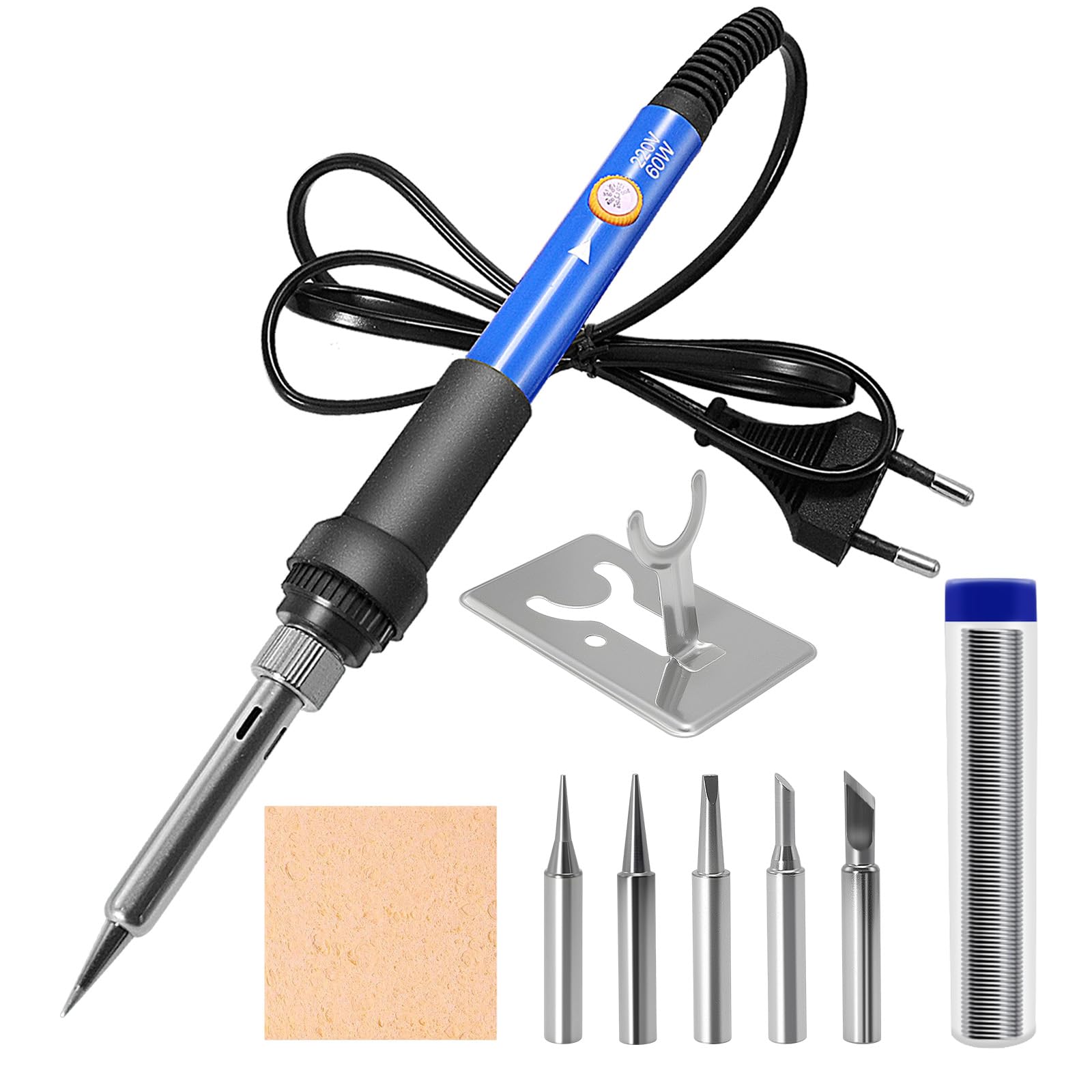 TUOLNK 9-teiliges 60-W-Lötkolben-Set | 6-stufige Temperaturregelung | 5 Lötspitzen + Lötständer + Lötzinn + Lötwatte | Für Elektronikreparatur & Heimwerkerarbeiten
