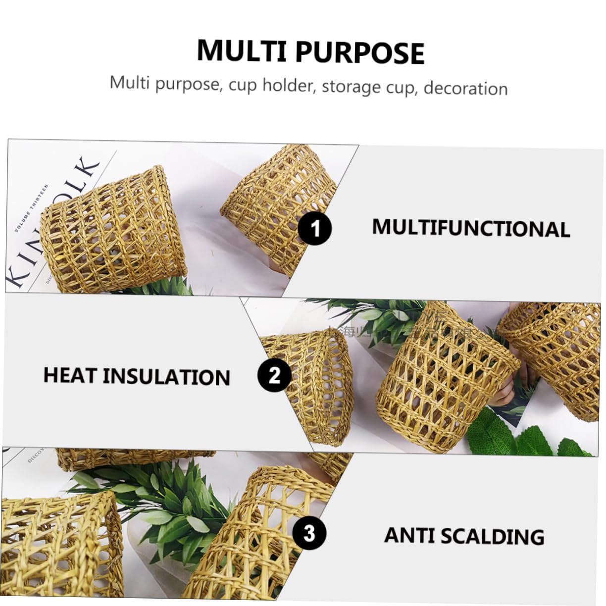 LABRIMP 6piezas Fundas para Tazas De Tejidas Mano Aislantes Térmicos De De para Bebidas Diseño Rústico y Natural