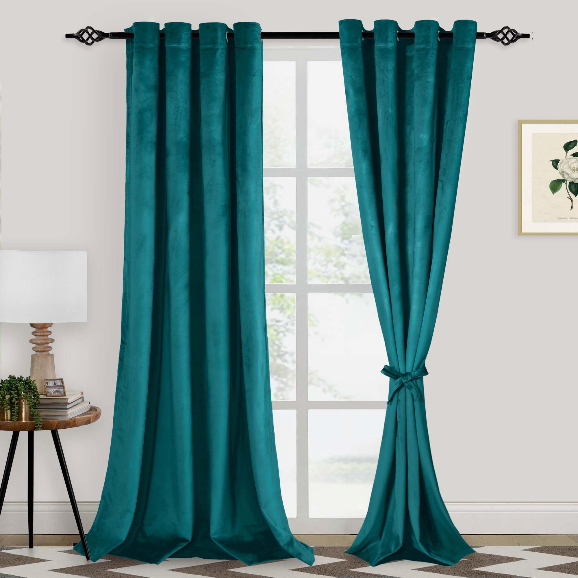 Rideaux de fenêtre occultants anti froid en velours bleu sarcelle 228x228 pour mieux dormir
