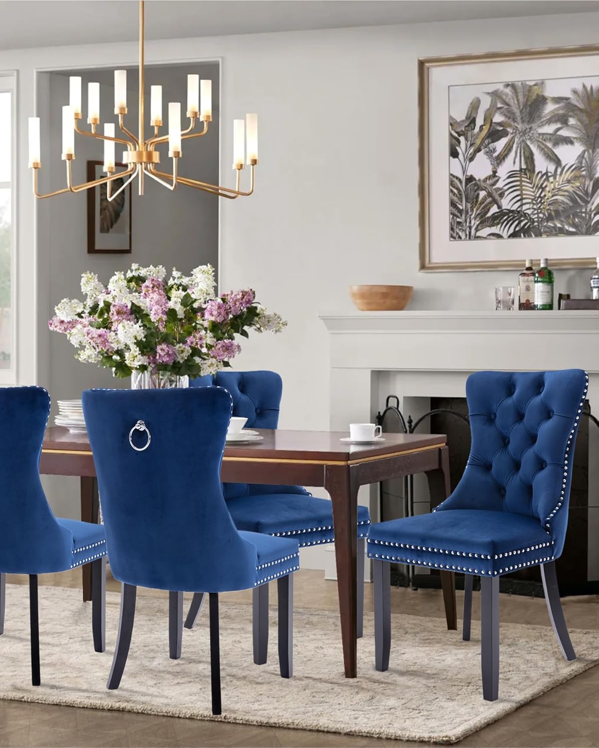 VICBARLEY Velvet Dining Chair Set of 4 Upholstered Tufted