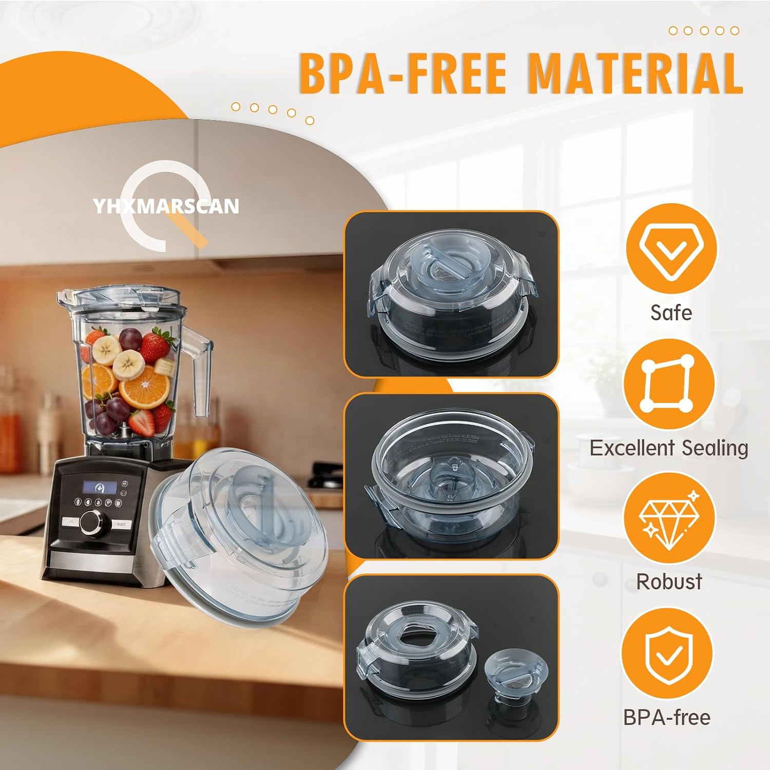 Lid and Plug Replacement for 48 oz Container A3500 A2500 A3300 A2300,Top Cover Replacement for Vitamix X Blender X2 X4 X3 X5 Pitcher, BPA Free