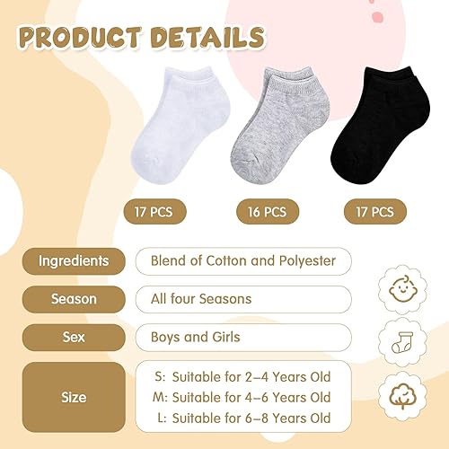 Miniatura 2 de Handepo 50 pares de calcetines de tobillo para niños pequeños, de corte bajo, media almohadilla, calcetines de tiro bajo a granel para bebés, niños