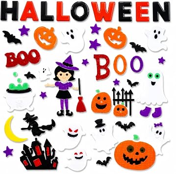 5 Pcs Halloween Window Clings Gel Stickers, Reusable Ghost Pumpkin Bat Witch Decals for Windows, Glass, Mirrors, Refrigerator, Halloween Party Decorations Boo
