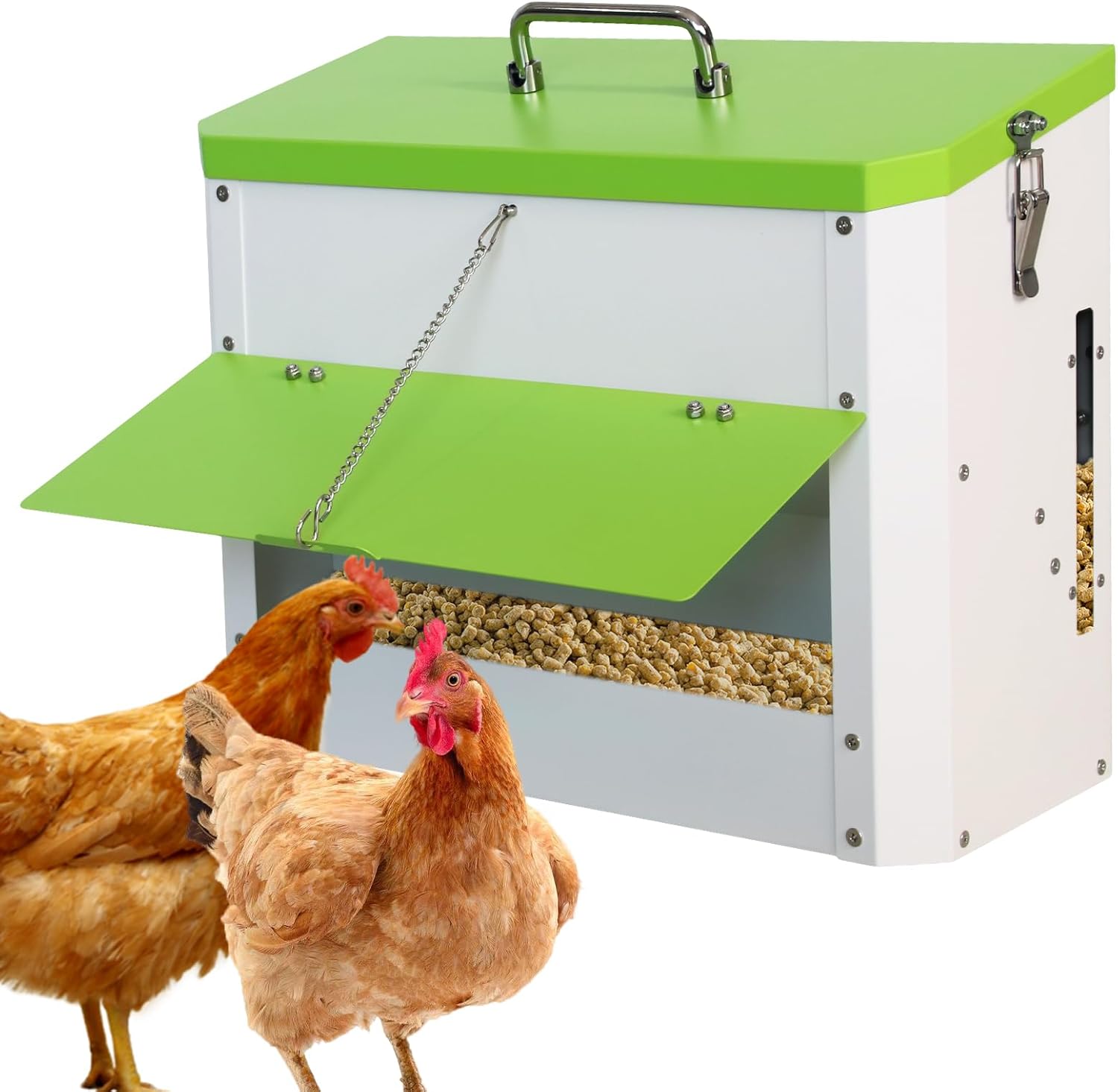 Automatic Chicken Feeder Hanging 22lb Capacity No-Waste Gravity Poultry Feeding Trough for Hens, Roosters, Ducks and Goose Coops