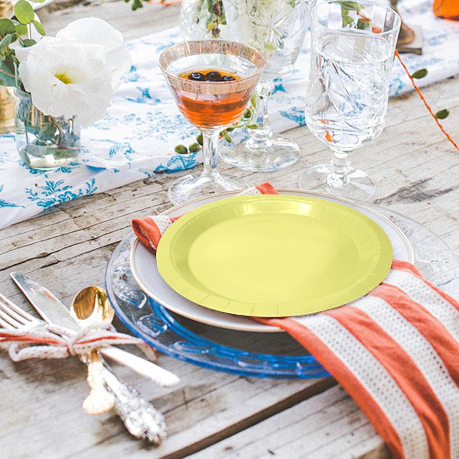 50 Pcs Light Yellow Paper Plates 7 Inch Yellow Dessert Plates Disposable Dinner Plates for Baby Shower Bridal Shower Birthday Party Supplies Disposable Paper Plate image 4