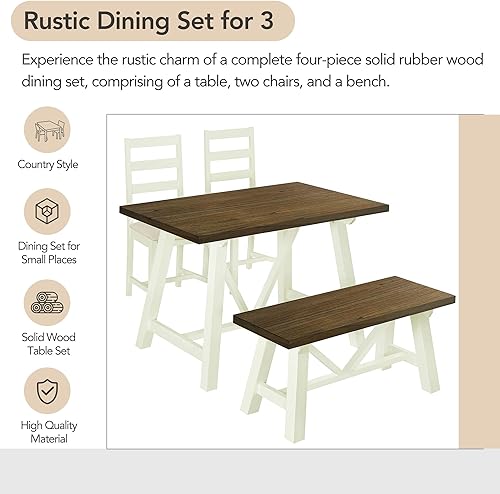 Miniatura 4 de Moderno juego rústico de 3 piezas mesa de comedor de madera con altura de mostrador con 2 cajones de almacenamiento y 2 taburetes adecuado para