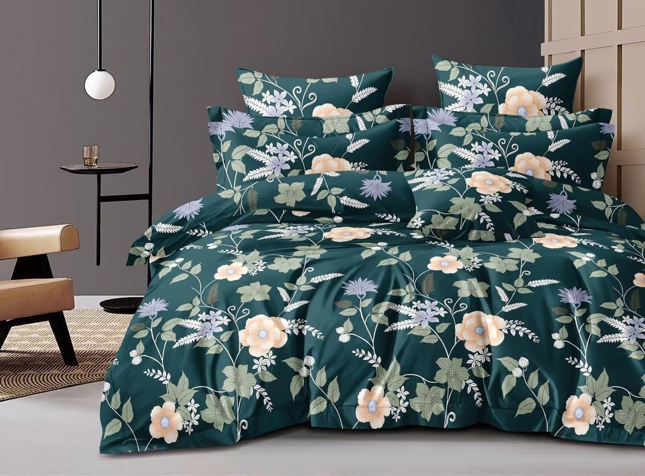 DECOMIZER AquaDamasFlower Bed Sheet Set - Soft Cotton -20 DECOMIZER AquaDamasFlower Bed Sheet Set - Soft Cotton -20
