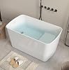 51Freestanding Thermostatic Bathtub, Solid Surface Japanese Soaking Tub with Integrated Seat Cushion and Headrest, Includes Overflow and Drain Assembly, Oval Black(Black-51)