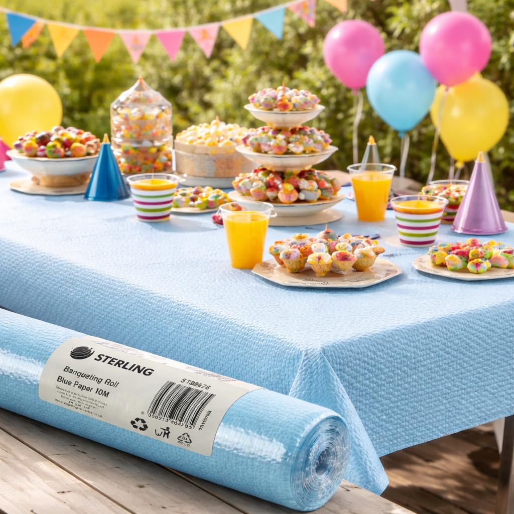 Sterling Ventures Banqueting Roll, Table Cloth, Table Covering, Party Coverings, 10M Length 1.2M Width (Blue)