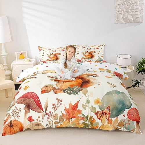 Miniatura 4 de Lindo juego de ropa de cama de ardilla tamaño individual para niñas y mujeres, decoración de otoño, funda de edredón de regalo para el día de Acción