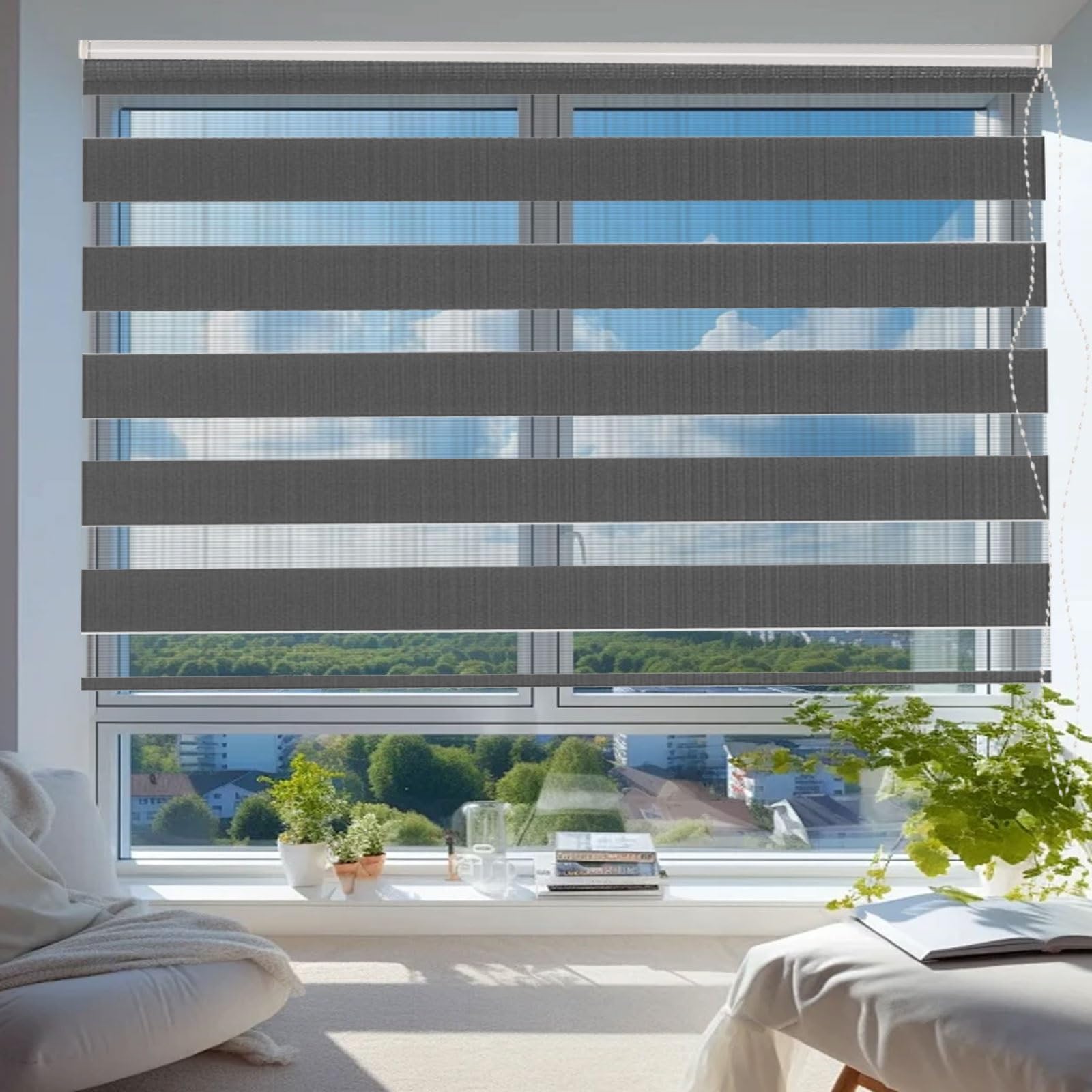 Blackout Roller Blinds 55 x 280 cm Thermal Insulated UV Protection Light Filtering Privacy Day Night Blinds with Install Accessories for Windows Room Darkening, Ciemny szary
