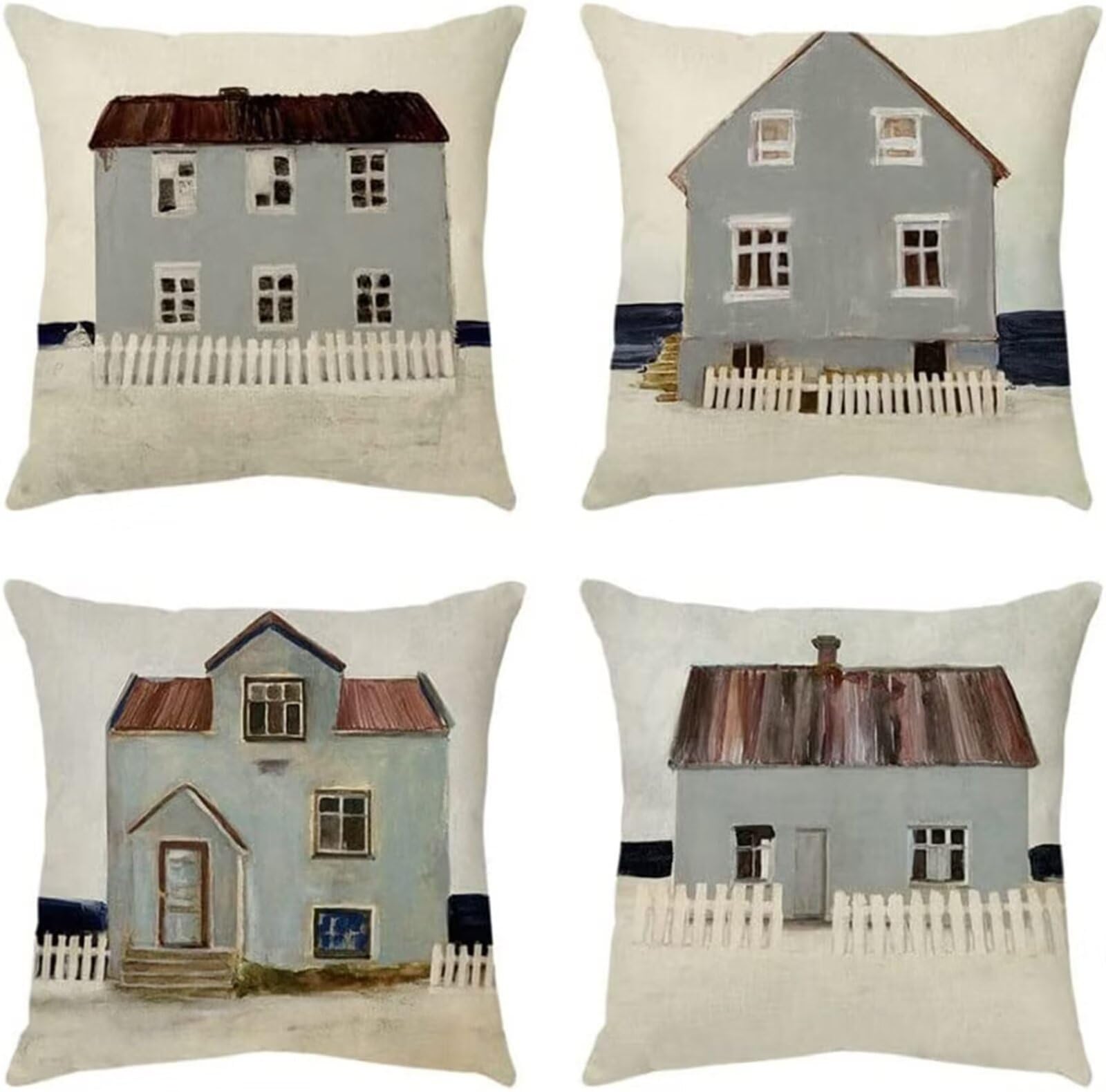 Housses de coussin extérieur gris 50x50 cm lot de 4 en lin imperméable pour canapé de jardin
