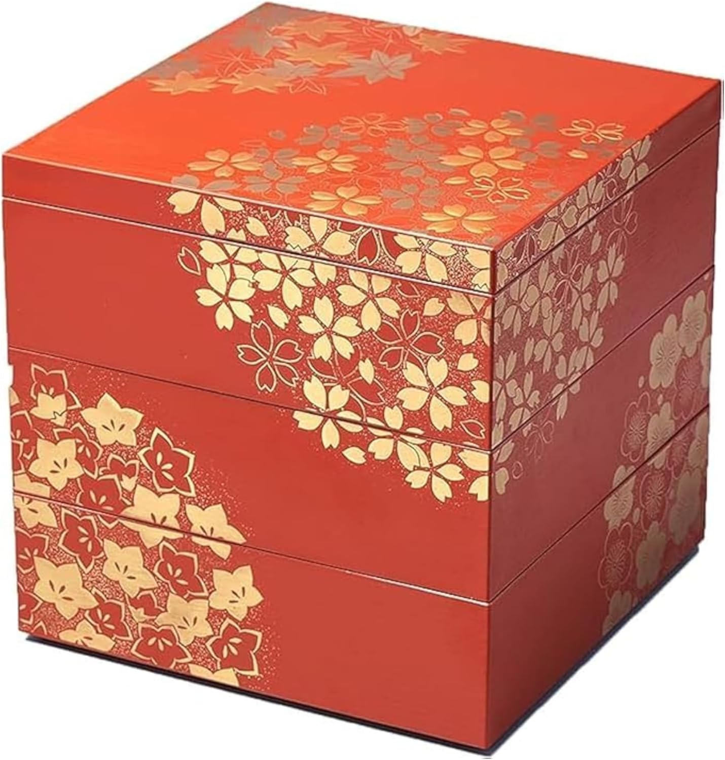 Japanese Jubako Box, 3 Tiers Stacking Box with Lid, Dishwasher Safe, Yamanaka Lacquerware, Hand-painted by Craftsmen