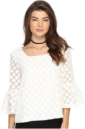 kensie Womens Diamond Organza Top, French Vanilla, S