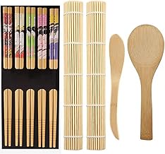 Sushi Kit, 9 Pieces Bamboo Sushi Making Kit, Including Sushi Mat, Chopsticks, Rice Spoon, Wooden Spatula, Sushi Preparation Tool for Beginners