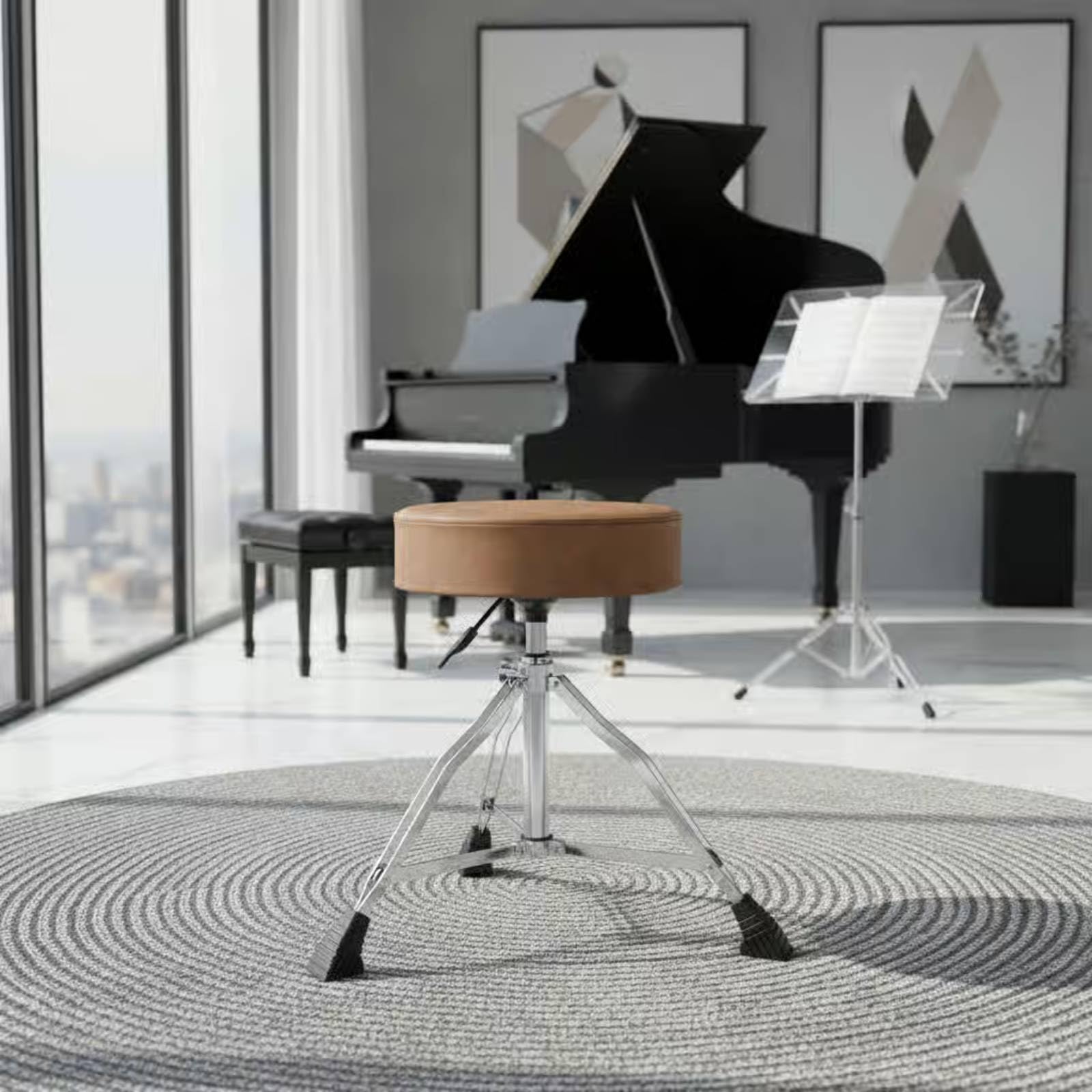 Taburete Regulable de Batería Antideslizante Taburete Neumático de Batería Carga Fuerte Asiento Musical para Bateristas, Escenario