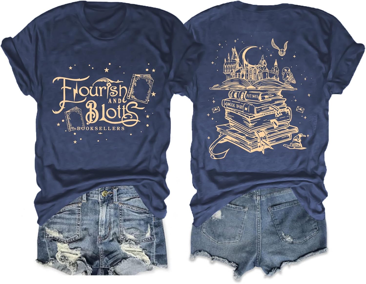 Magical Shirts for Women Book Magic Graphic T-Shirts Flourish and Blotts Shirts Wizard Tees Vacation Tops Costume Clothes
