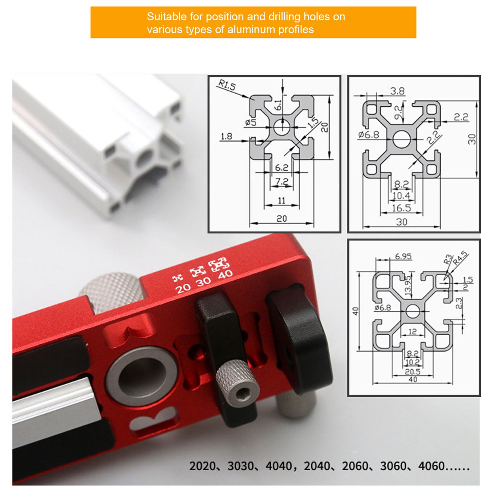 Aramox Zestaw Lokalizatora Wiercenia do Obróbki Drewna, Lokalizator Wiercenia w Drewnie ze Stopu Aluminium CNC do Profili Aluminiowych 20 30 40, Dokładne Pozycjonowanie, Szybkie Gwintowanie, Szafy
