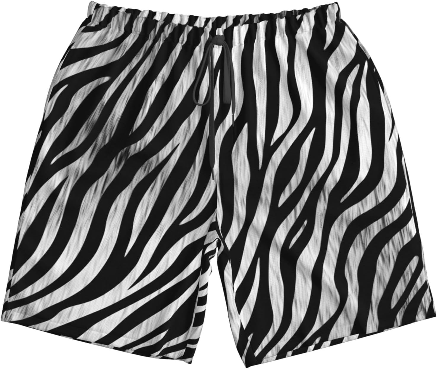 Zebra Print Men's Swim Trunks Quick Dry Board Shorts Drawstring Summer Casual Beach Shorts with Pocket