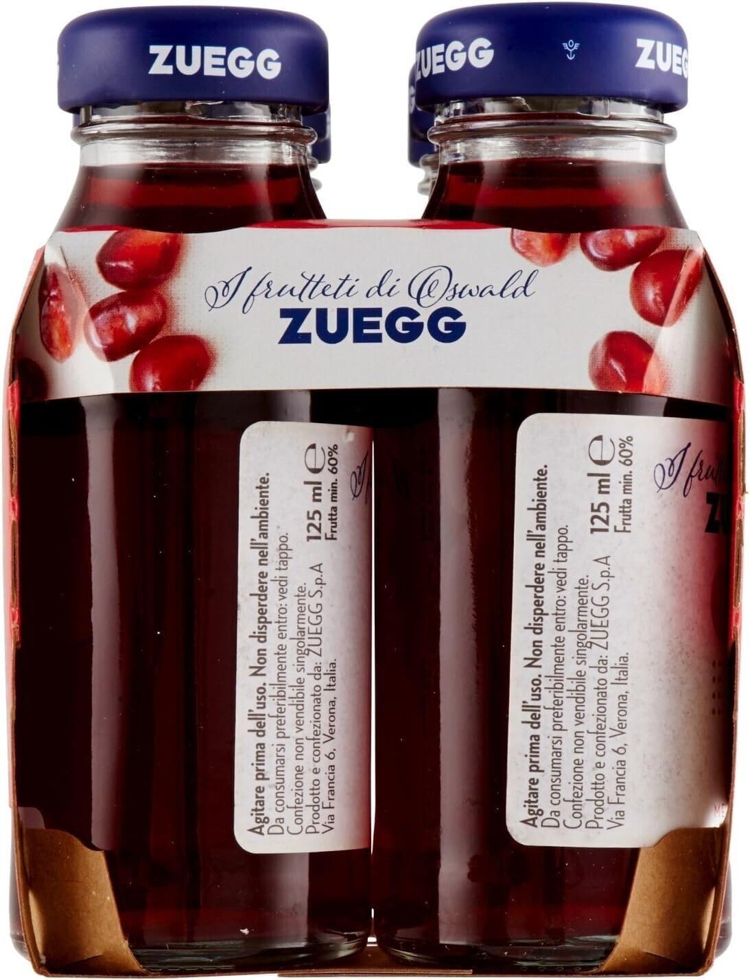 Zuegg Nettare di Melograno, Granatapfelnektar,Granatapfel Fruchtsaft, Erfrischendes alkoholfreies Getränk, 48x 125ml Einweg-Glasflasche + Italian Gourmet polpa 400g