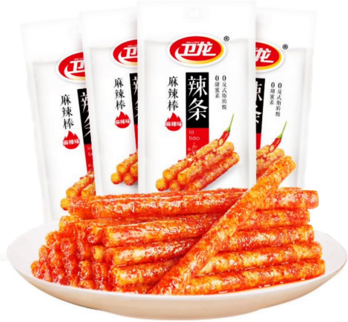 Spicy Strips - Spicy Gluten Latiao, Chinese Special Casual Snack Food, Made From Wheat/Chili/Spice, Low Sugar and Low Calories, Best Vegan, 78g (Pack of 4)