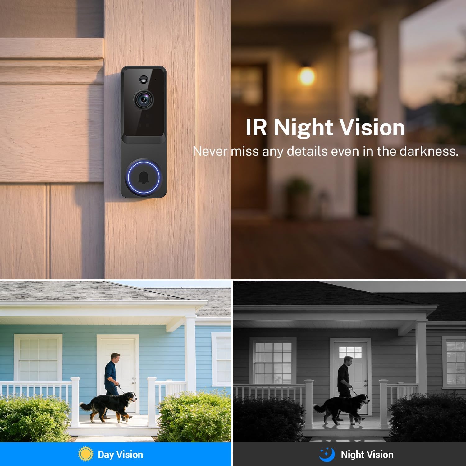 Wireless Smart Doorbell Camera, 1080P Video Resolutions, HD Live Image, AI Human Detection, Instant Alert, 2.4GHz Wi-Fi, Two- Way Audio, Night Vision, Cloud Storage,(Excluding Receiver)