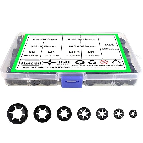 Miniatura 8 de Juego surtido de 320 tuercas de empuje de 7 tamaños, arandelas internas de bloqueo de estrella de dientes, arandelas de bloqueo de velocidad rápida,