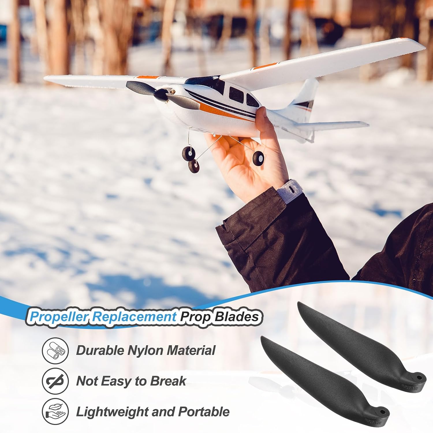 MECCANIXITY RC Glider Propeller Replacement Prop Blades, 8x6 Inch RC Folding Propeller Nylon Blades Parts for Spinner D28-D48mm Glider Airplane Prop Replacement(Black, 1 Pair)