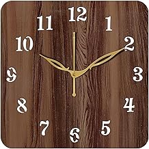 SKYVILLA Wooden MDF Square Analog Wall Clock for Home & Office | Brown Finish, No Glass, Silent Non-Ticking Quartz Movement, Elegant Decorative Wall Clock