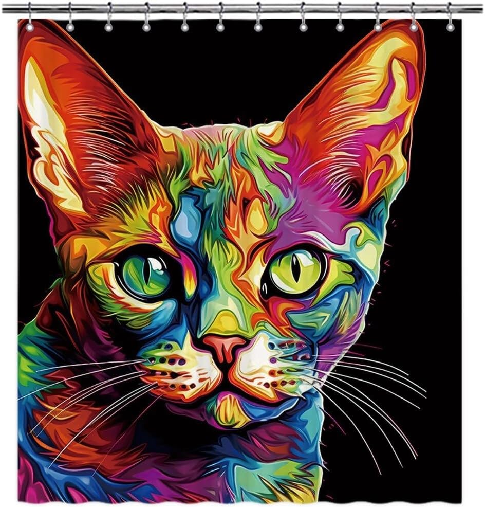 Funny American Bobtail Devon Rex Cat Shower Curtain for Bathroom Decor Lovely Cat Pet Animal Print Bath Curtains Colorful Home Decoration with Hooks 66x72 Inch Style 3