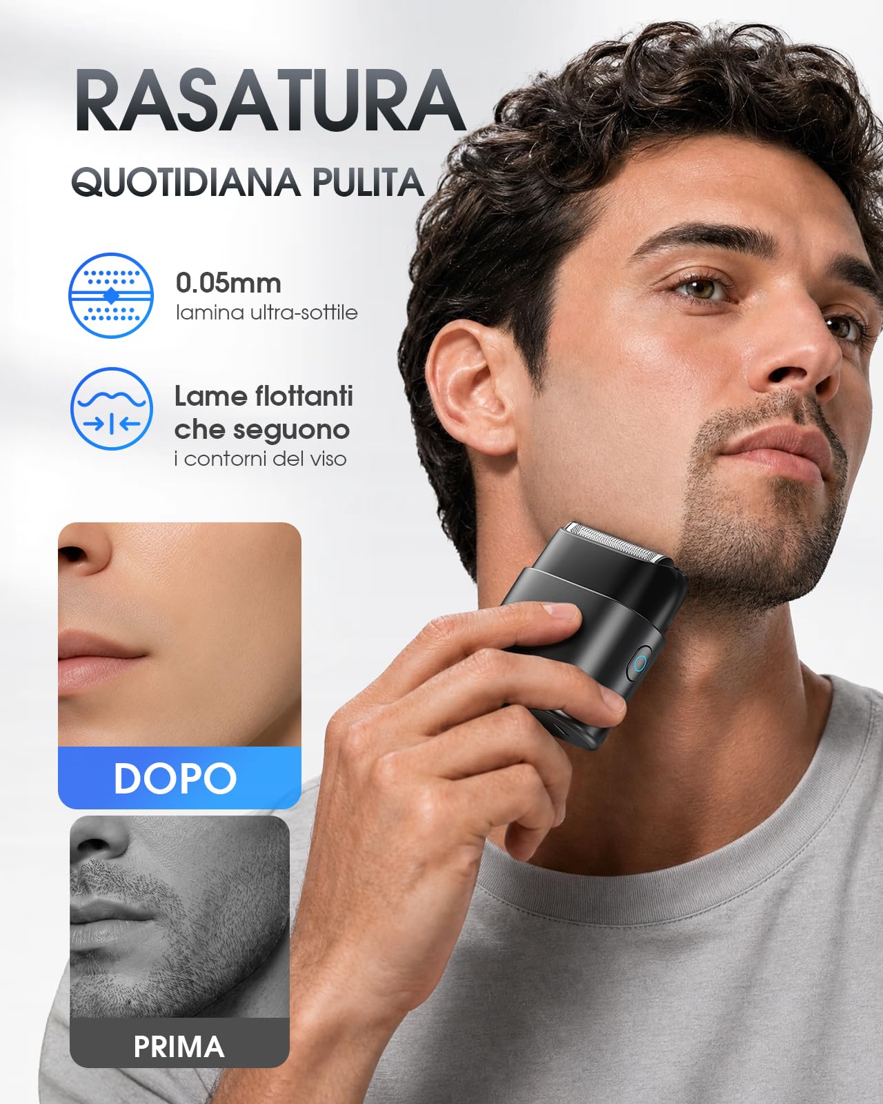 Haokoo Rasoio Elettrico Barba Uomo, Mini Shaver da Viaggio Compatto 90g | Ritocchi Rapidi e Rasatura Precisa Prima di Riunioni, Viaggi e Spostamenti. Removibile a 3 Lame, 90 Min Autonomia, IPX7