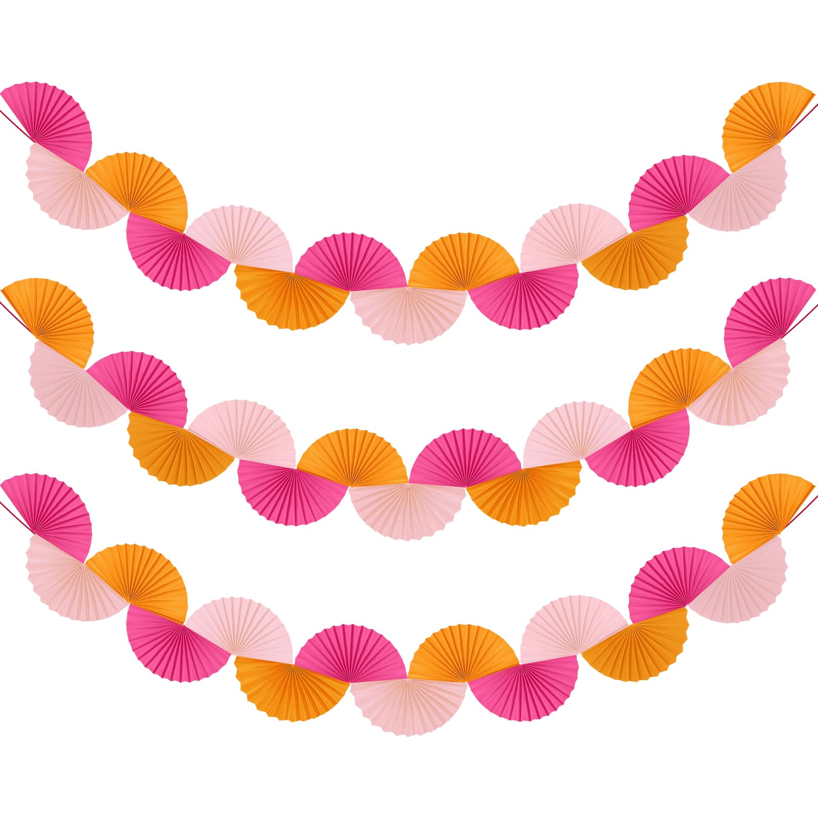 3 Pack Red Pink Orange Paper Fan Garland 15.6ft Hanging Decor