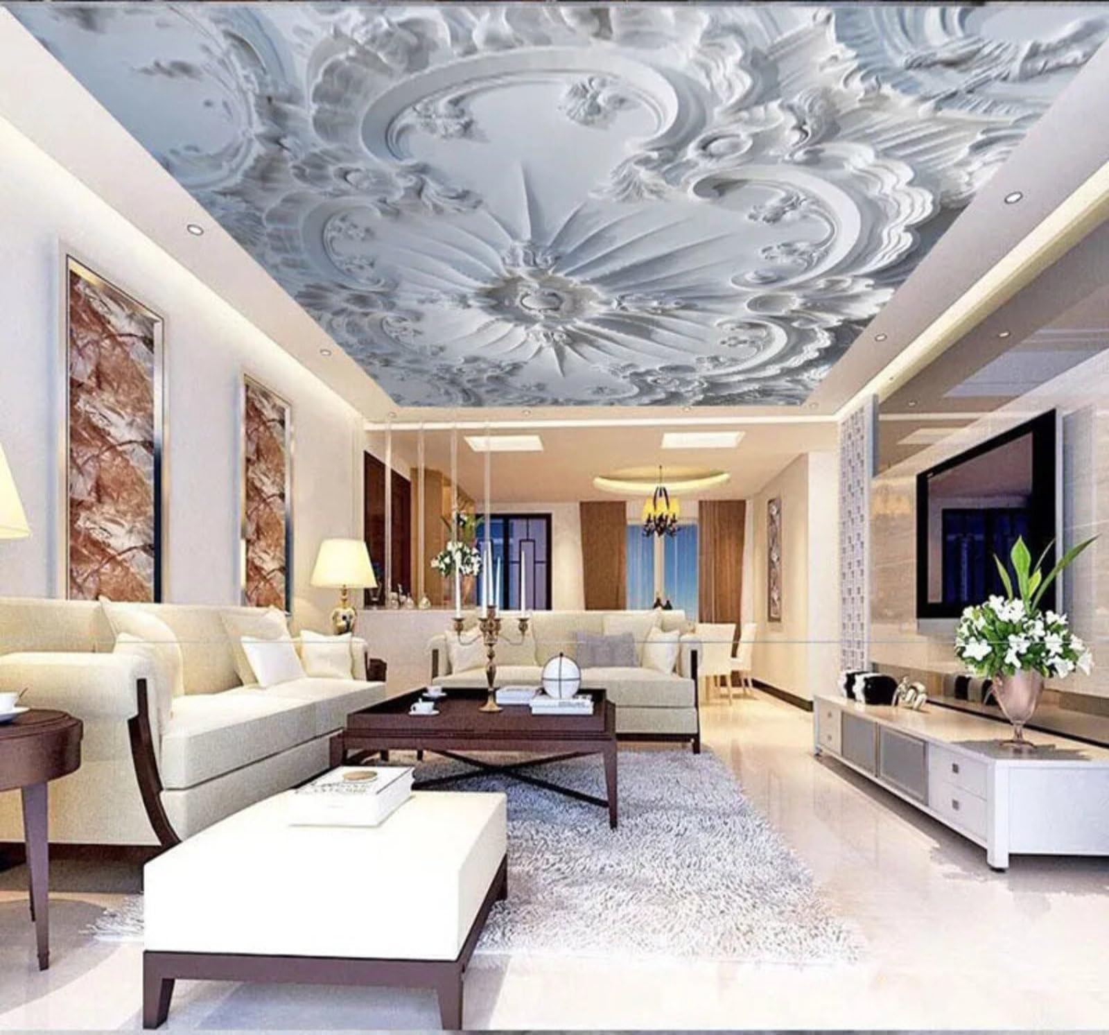 Creative White Plaster Carvings 3D Wallpaper Easy Install Feature Office Living Room Sofa Bedroom TV Background Wall Decoration-250cm×170cm