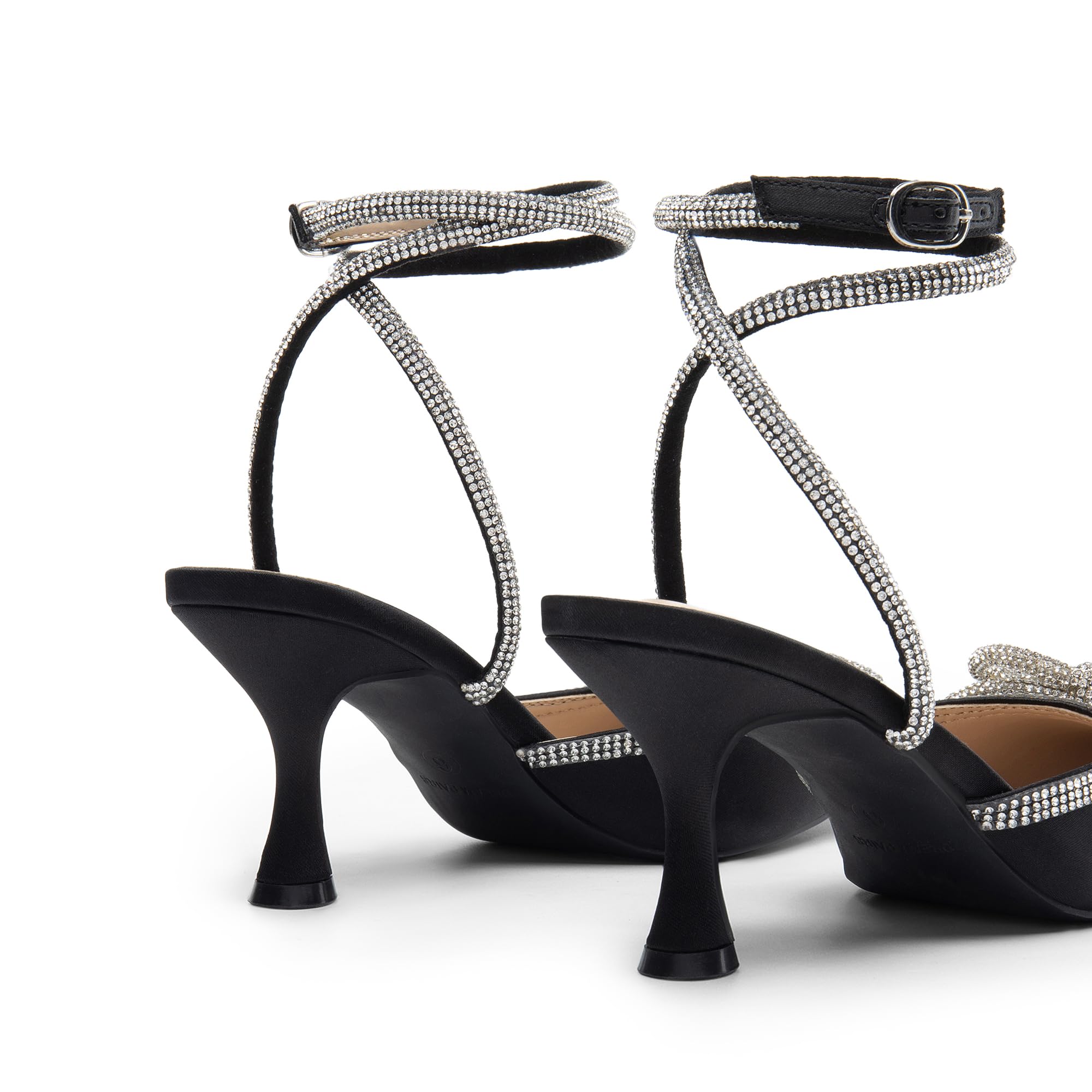 DREAM PAIRS Kitten Heels mit Strassschleife, Knöchelriemen, spitz zulaufende Zehen, Damen Brautschuhe Party Pumps