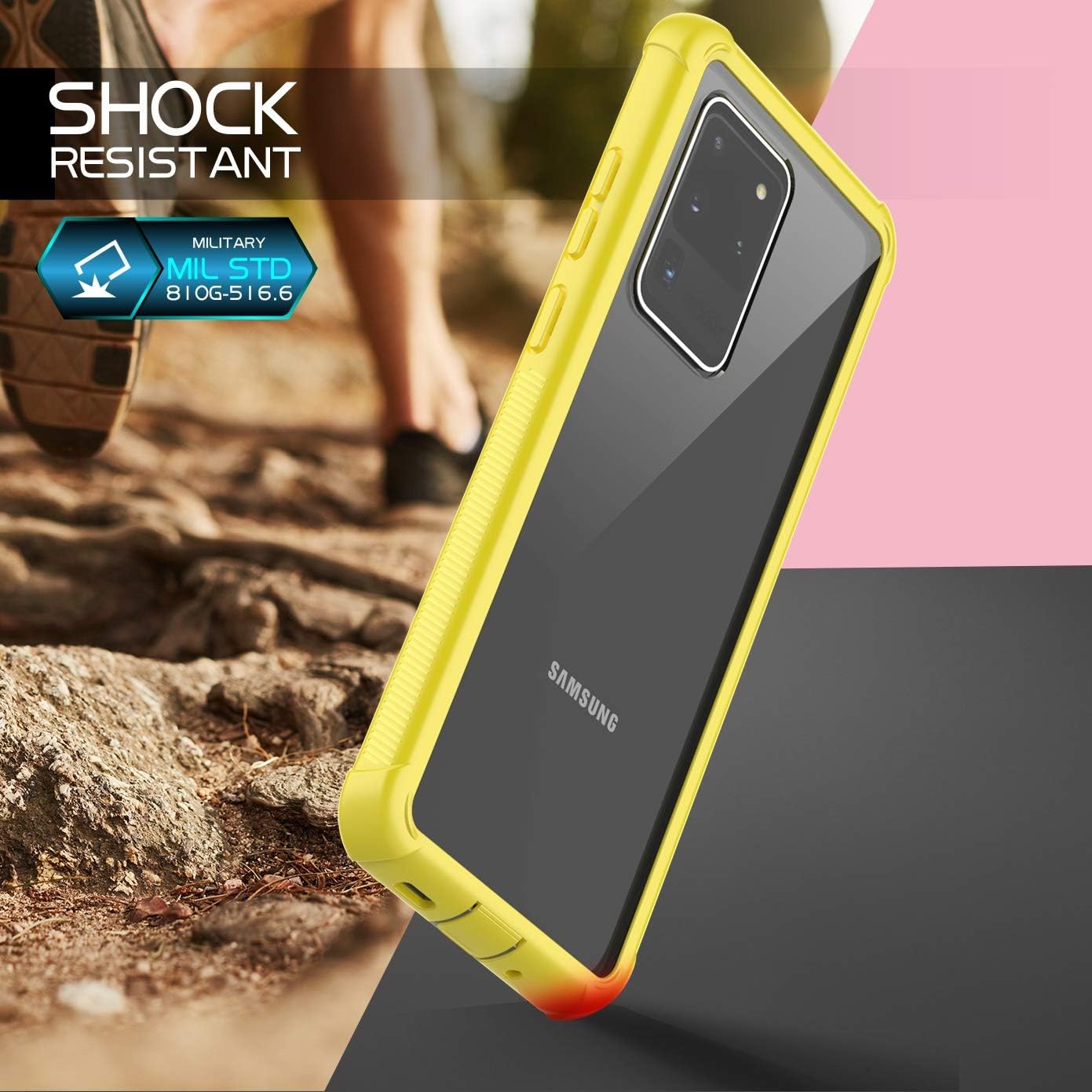 Temdan for Samsung Galaxy S20 Ultra Case, Built-in Screen Protector Full Body Heavy Duty Shockproof Case Support Wireless Charger for Samsung Galaxy S20 Ultra 5G 6.9 inch 2020 (Yellow)