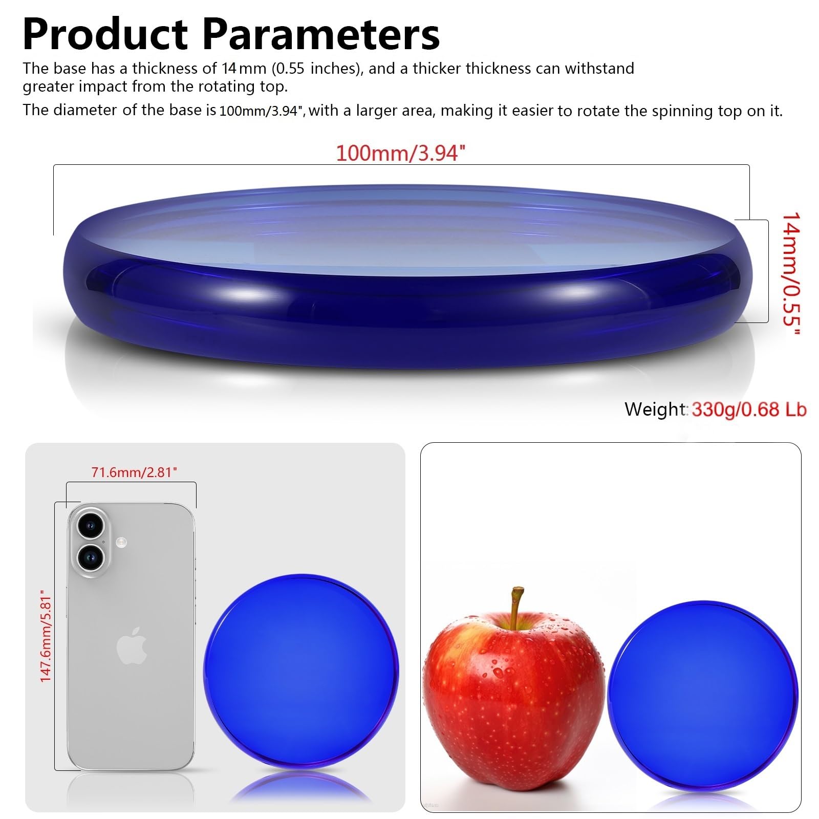 Optical Glass Spinning Top Base, Double-Concave Crystal, Diameter 100 mm (3.94"), Thickness 14 mm (0.55"), Smooth - Image 2