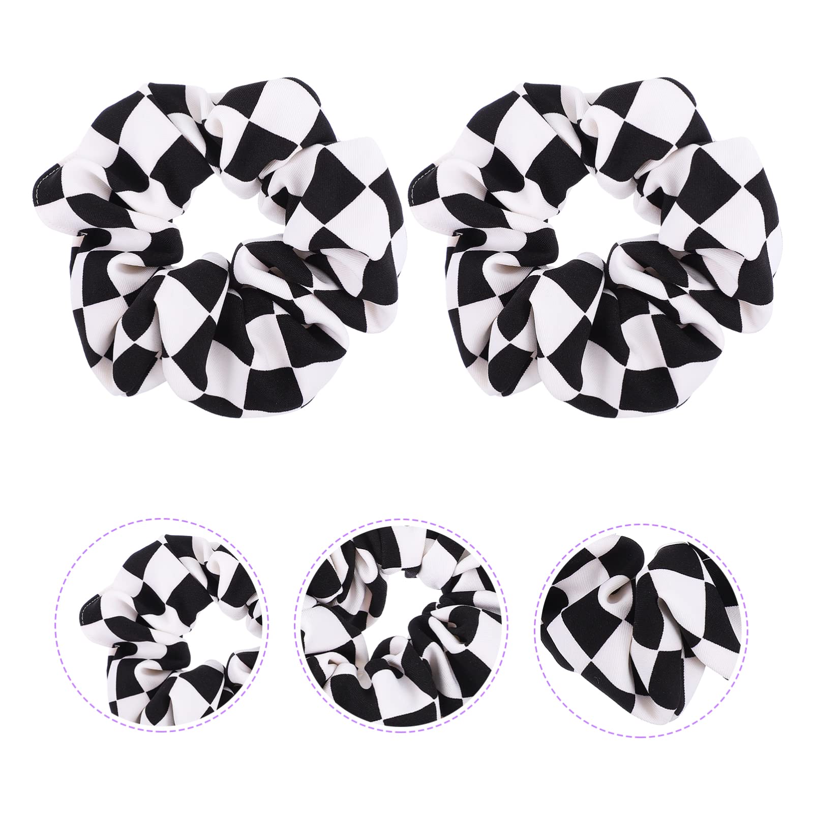 2 Pcs Black and White Checkered Scrunchies for Women Stylish Chiffon Hair Ties Elastic Hair Bands for Daily Use and Special Occasions - Image 3