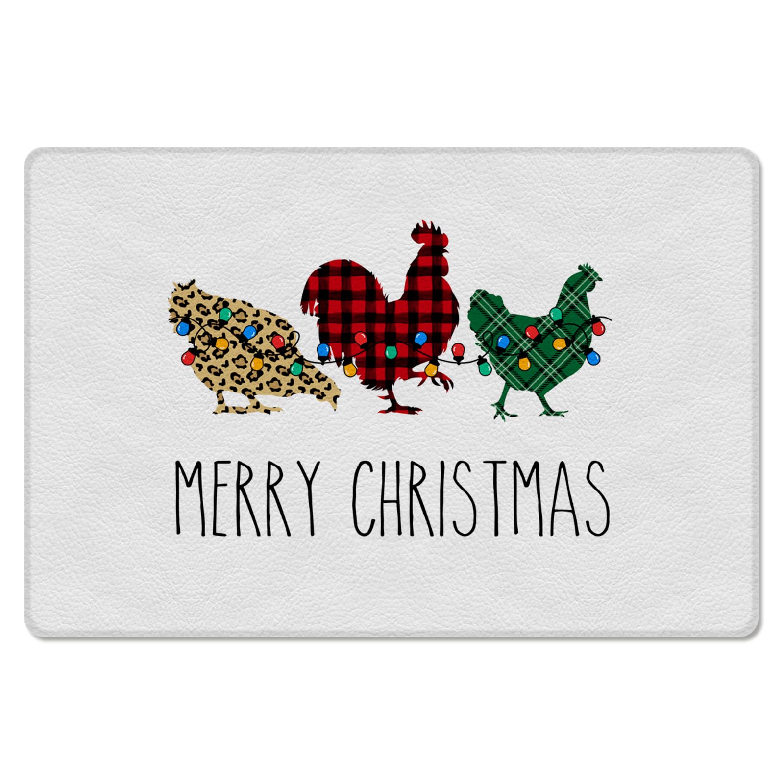 Merry Christmas Farm Kitchen Bath Door Mat Cushioned Runner Rug,Washable Welcome Floor Sink Antifatigue Mat,Waterproof & Non-Slip Comfort Standing Doormat,Rooster Hen Leopard Print Plaid 24