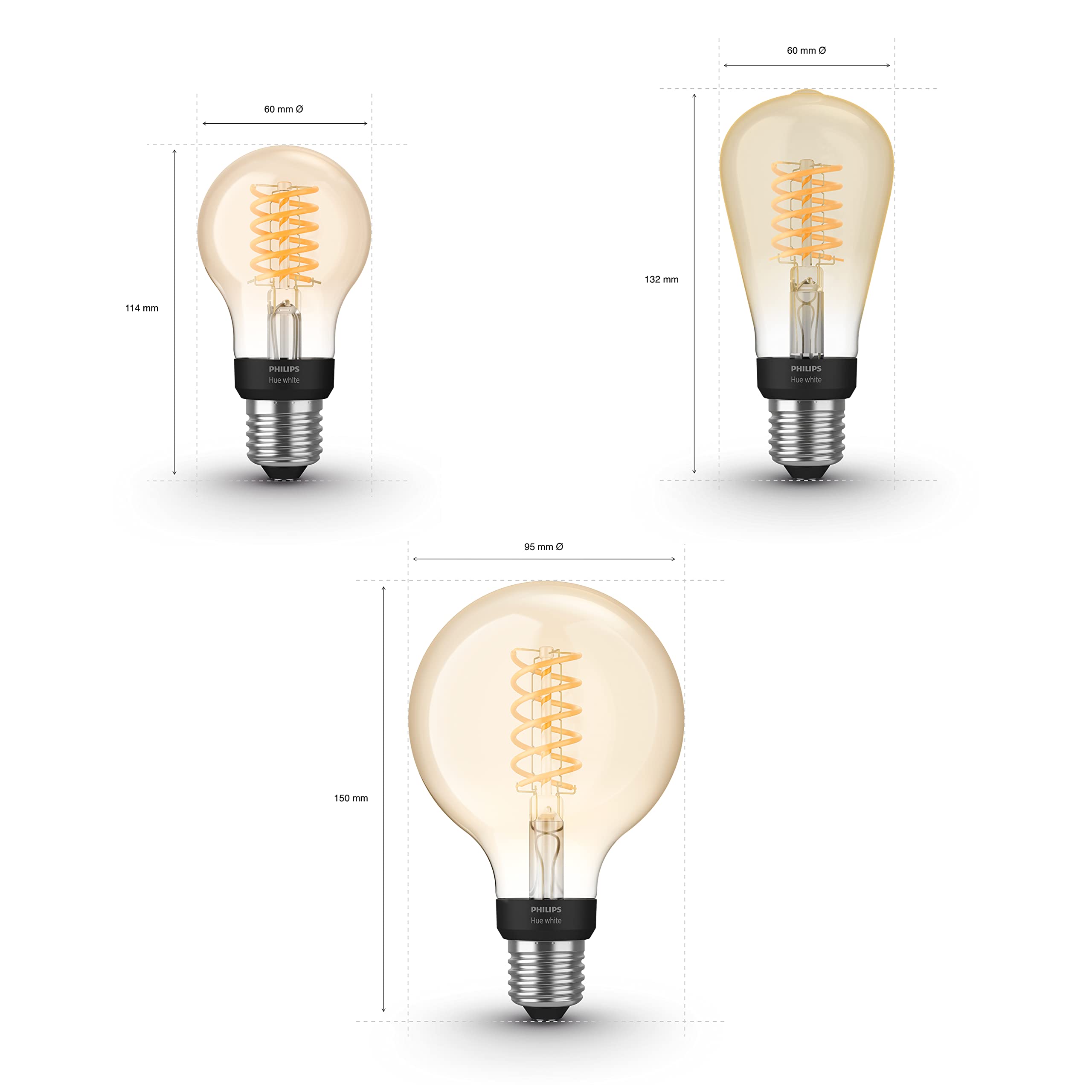 Philips Hue Starter Pack - E27-3 Bombillas Filamento Mix - Luz blanca cálida - incl. Hue Bridge - Hue White Filament