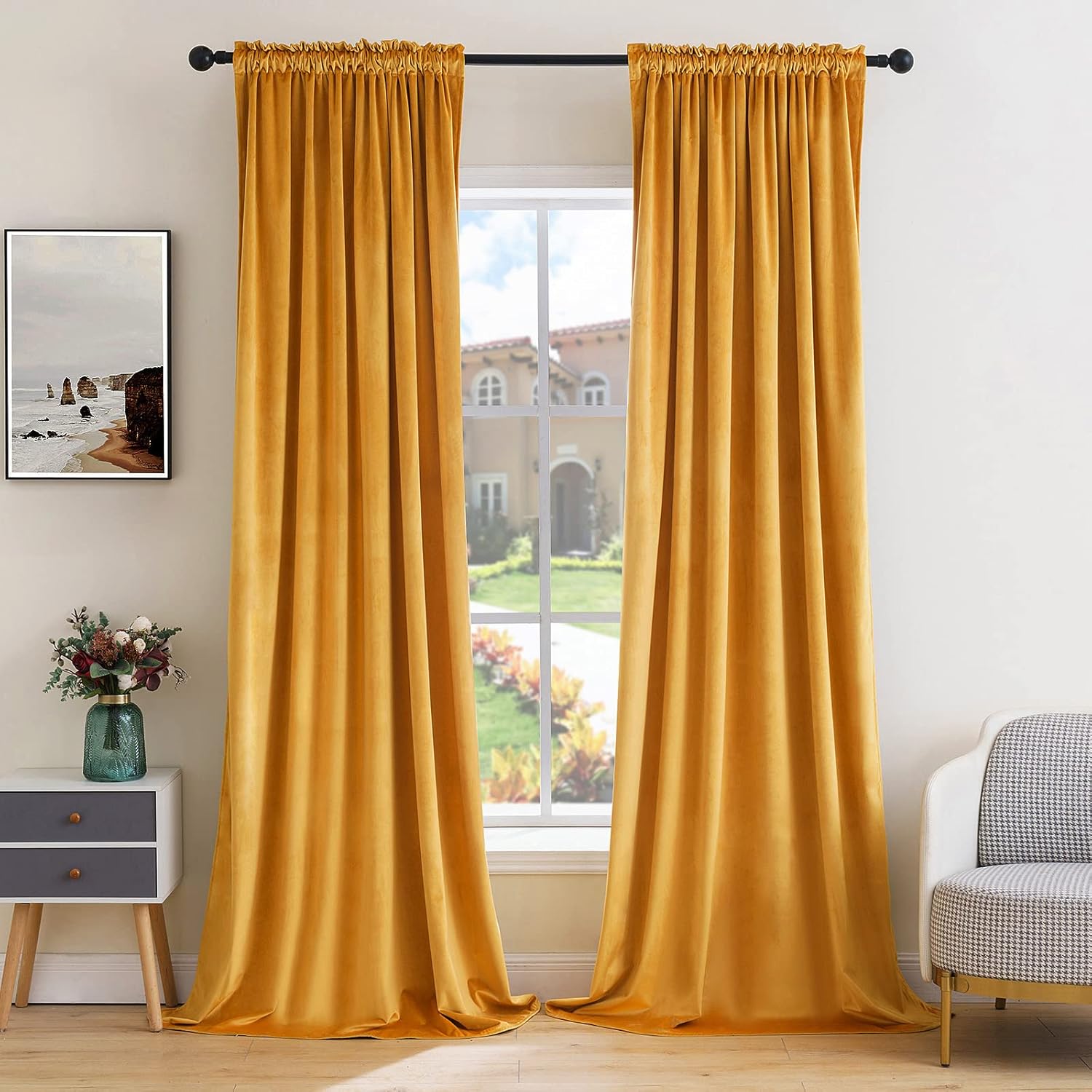 MIULEE Mustard Yellow Velvet Curtains Thermal Insulated