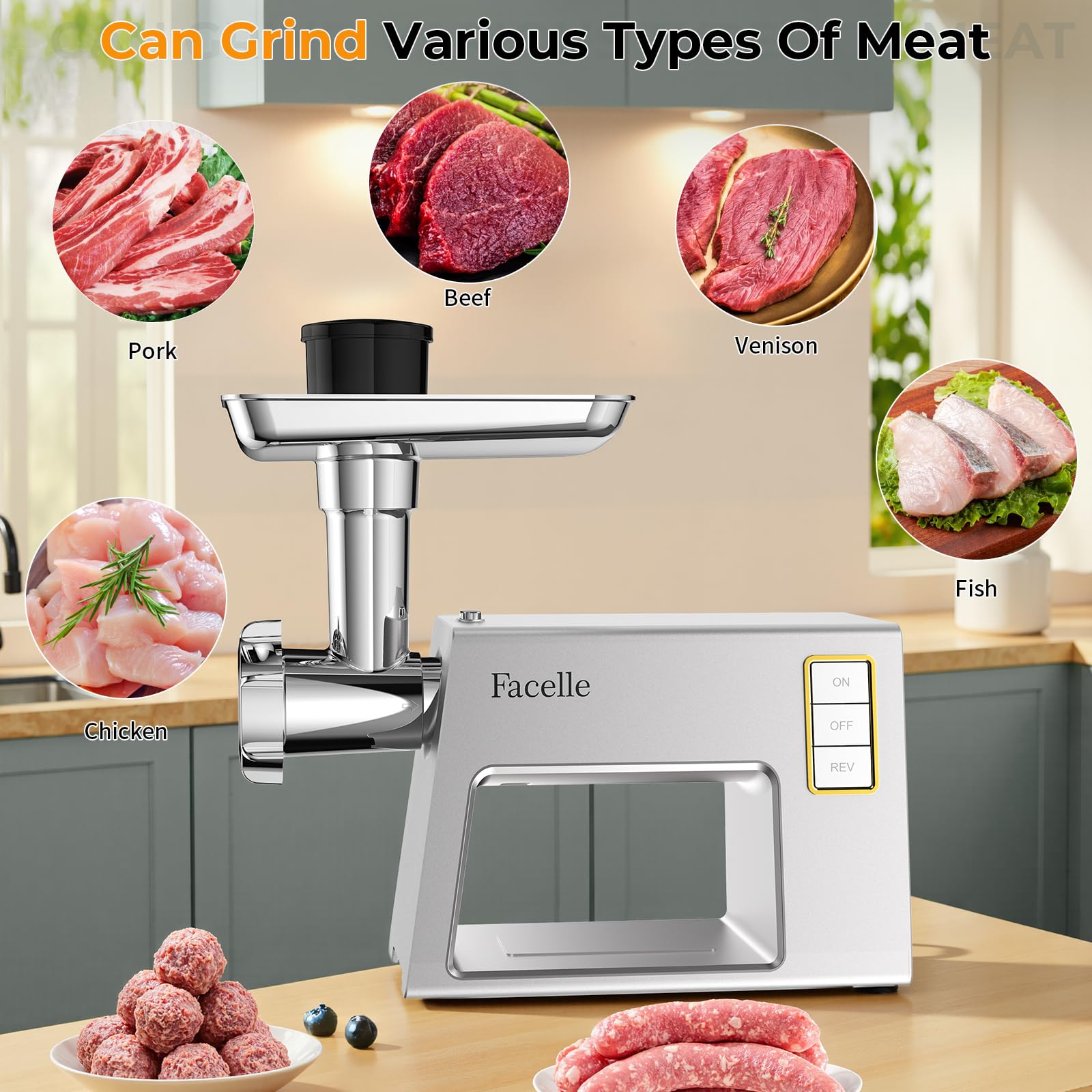 Hachoir a Viande, 2000W Hachoir Electrique avec 3 grilles en acier inox