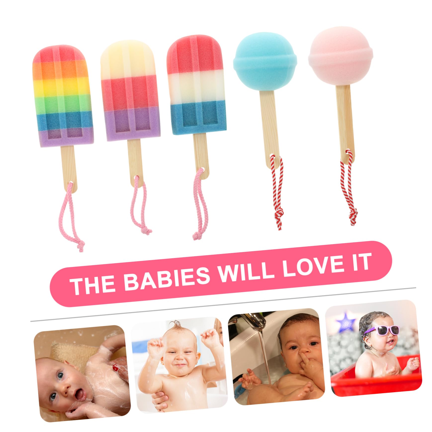 EXAOMBLE 1Set Colorful Sponge Brushes Ice Cream Lollipop Shaped Bath Scrubber for Gentle Cleaning Sponges for Shower Daily Use