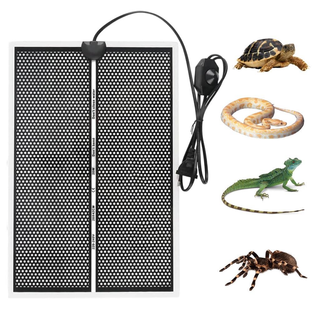 Heizmatte Terrarium, 20W Heizmatte mit Thermostat, Einstellbar Heizkissen für Reptilien, Wärmematte Terrarium für Schildkröten, Schlangen, Eidechsen, Geckos, 42x28cm