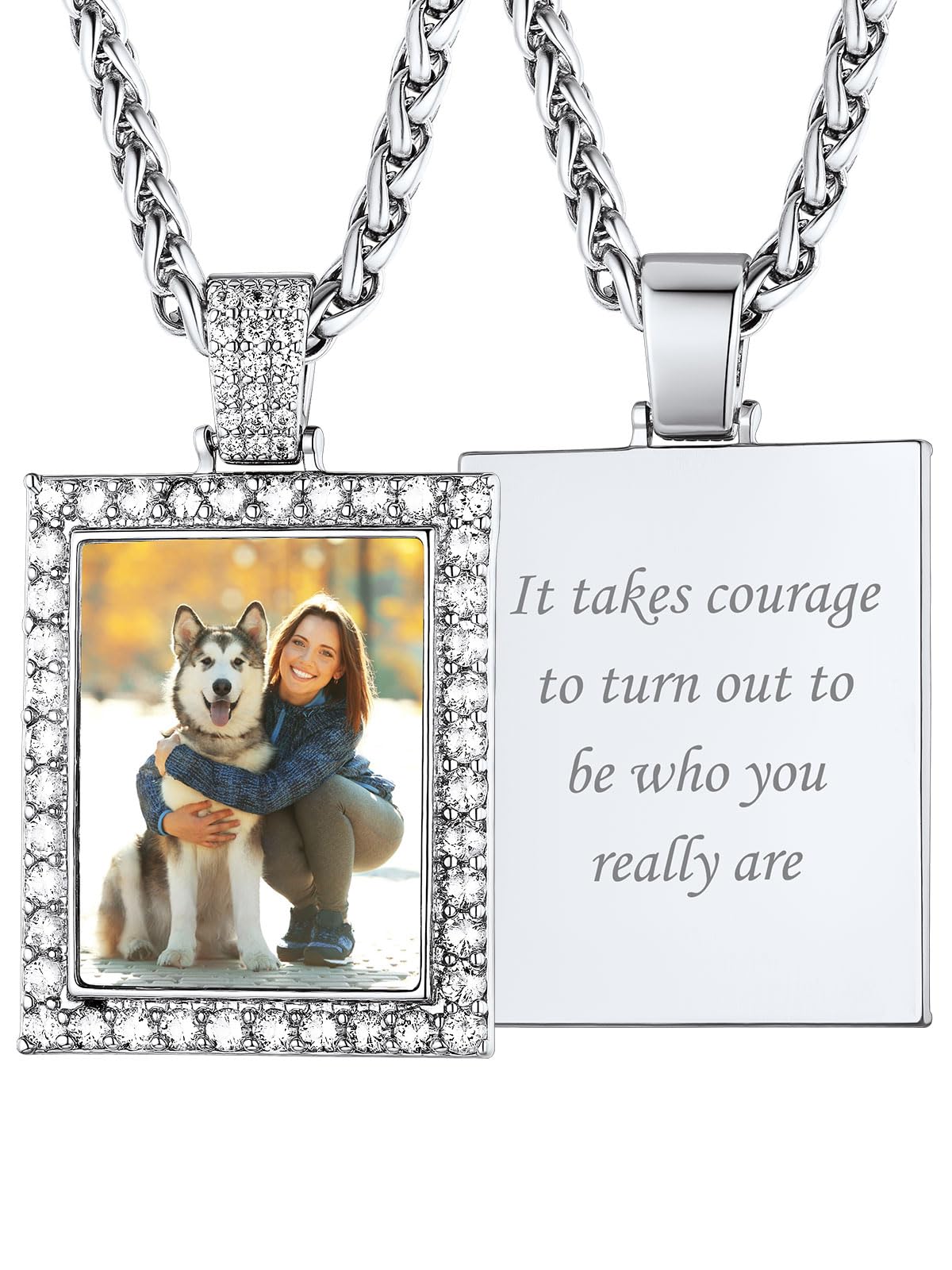 Custom4U Picture Necklace Personalized Photo Circle Chain for Men Women