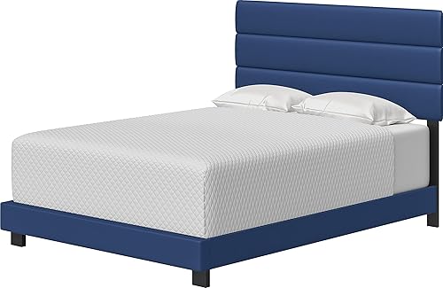 Miniatura 8 de Boyd Sleep Napoli - Base de cama tapizada de tela de piel sintética con cabecera ajustable, soporte de listones de madera fuerte sin ruido, requiere