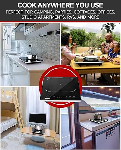 Miniatura 8 de Placa de inducción portátil, quemador de encimera de placa caliente con 10 niveles de temperatura, temporizador, apagado automático, panel táctil,